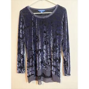 Vera Wang L Velvet Burnout Blouse Whimsigoth Fairy Y2K Purple Black Sheer